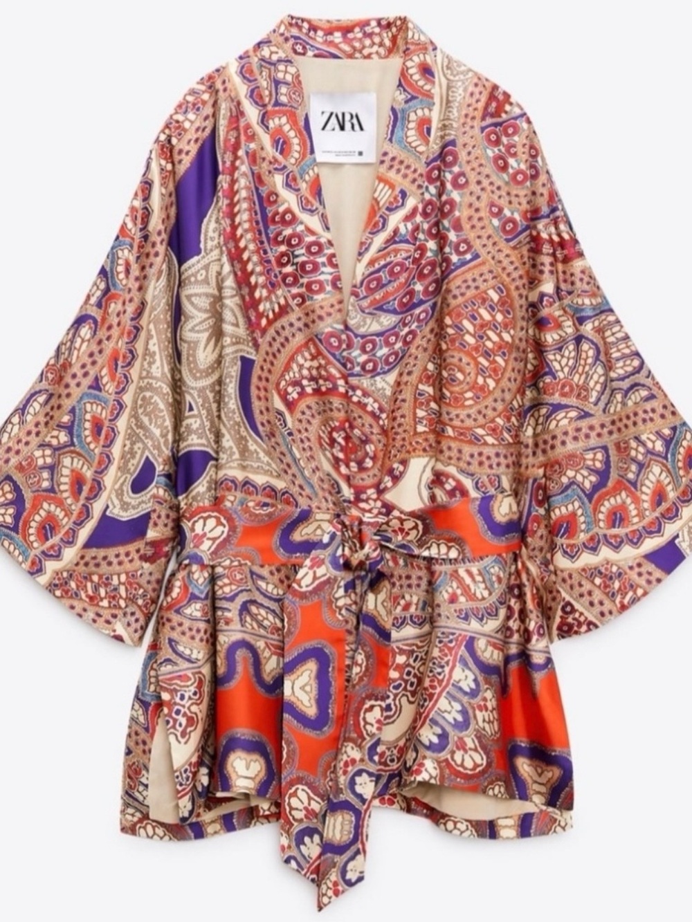 Zara Red Purple Paisley Kimono Wrap Tunic